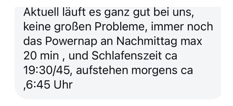 WhatsApp-Nachricht einer Kundin: läuft ganz gut, keine großen Probleme mehr